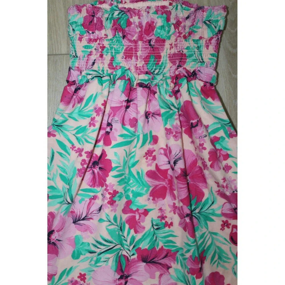 Crewcuts J.Crew Girls Pink Floral Smocked Sun Dress Adjustable Tie Straps Size 6